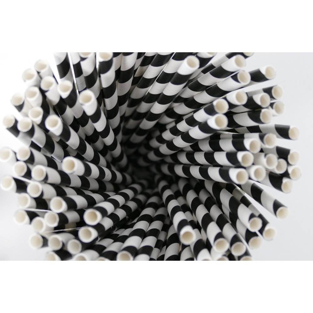 Papierstrohhalme Retro schwarz/weiß, 100 Stück, Ø 6 mm
