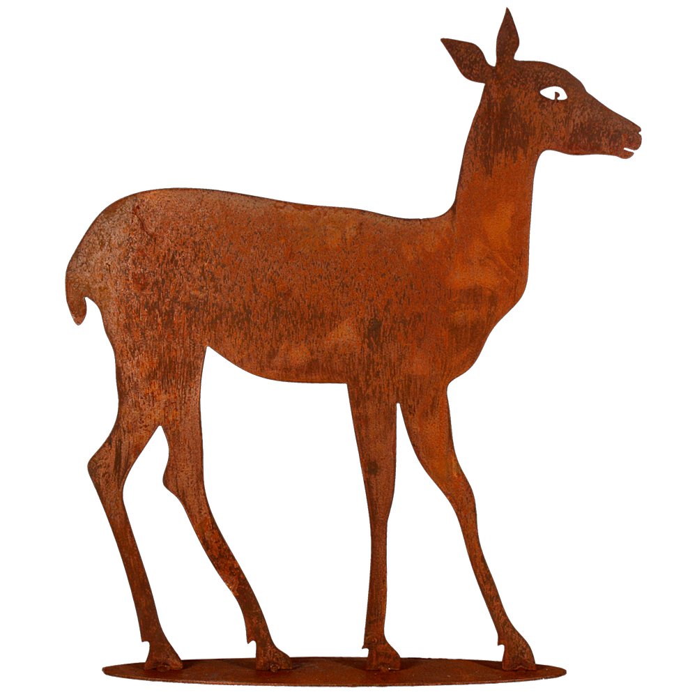 Reh stehend auf Platte Metall/Rosteffekt, 62 x 74 cm