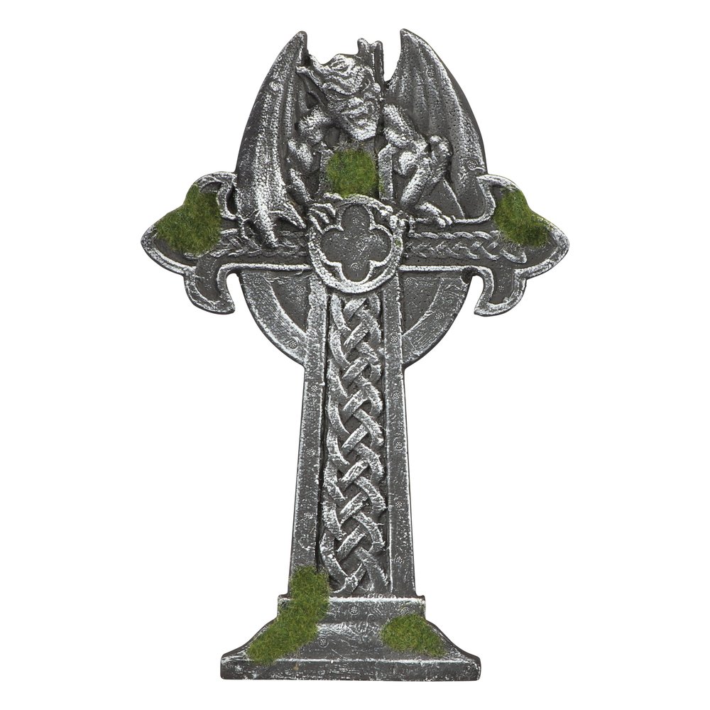 Grabstein-Kreuz mit Moos grau/grün,36x2,5xH55cm