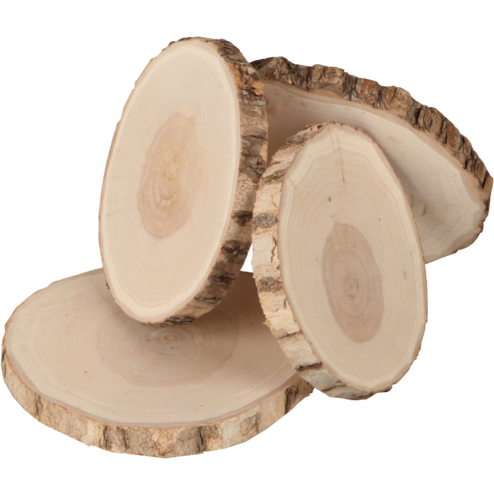 Holzbaumscheiben x4 im Netz natur,4 Stück 10-12 cm