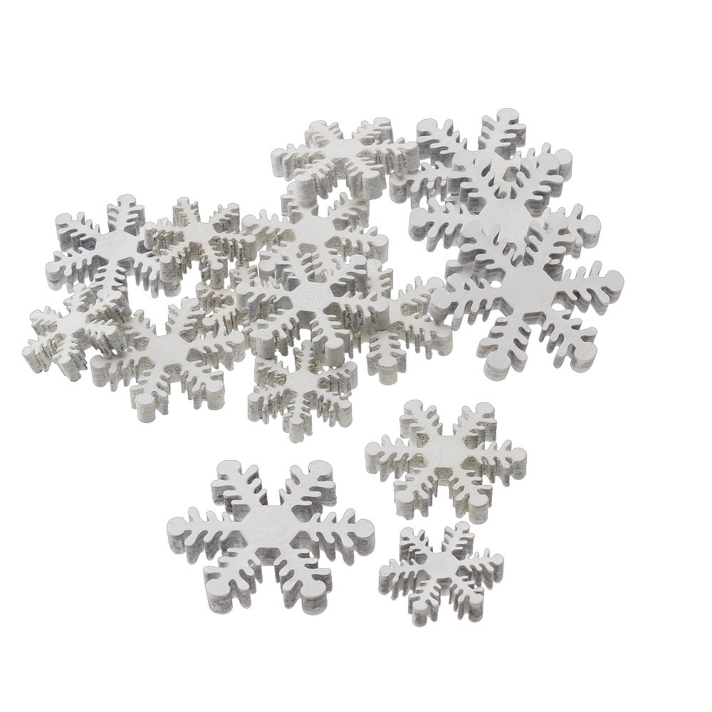 Eiskristalle aus Holz 22 Stück weiß, Ø 3/4/5 cm