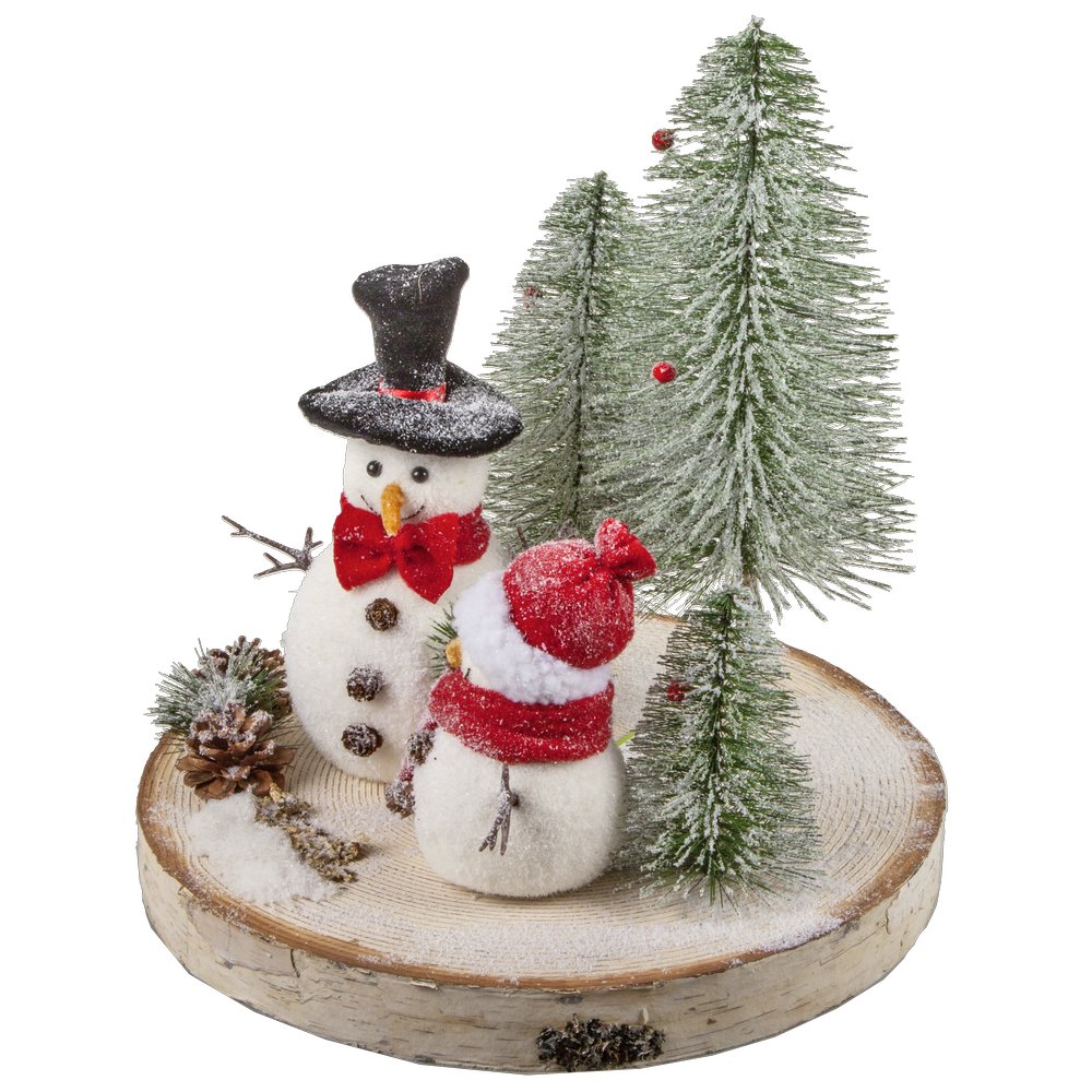 Birkenplatte Deko Schneemann, Ø 39 cm