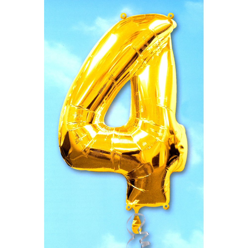 Folienballon XL Zahl gold, Zahl 4