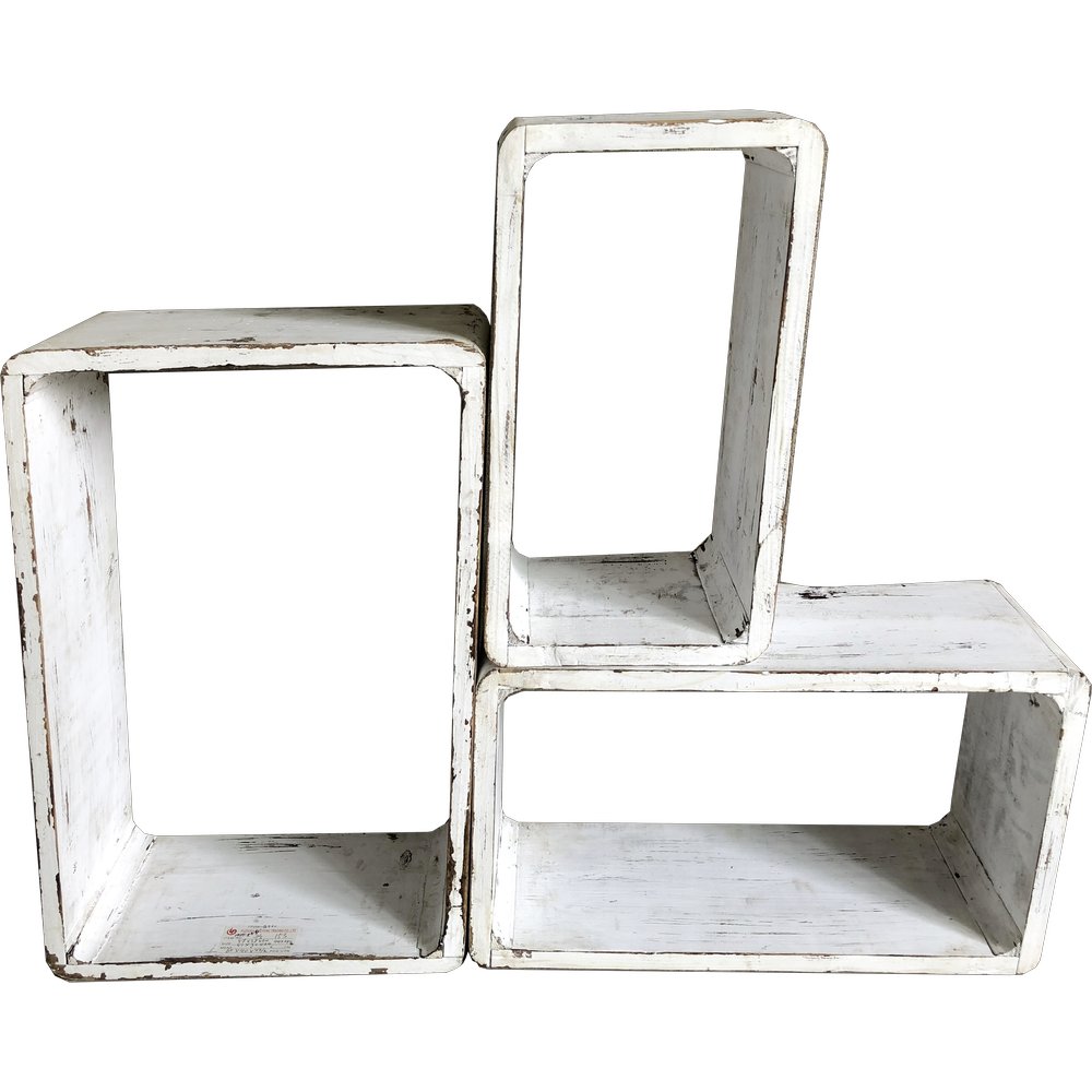 Dekowürfel-Set 3-teilig Antik-Art weiß-washed, 58 x 38/51 x 30/44 x 24 cm