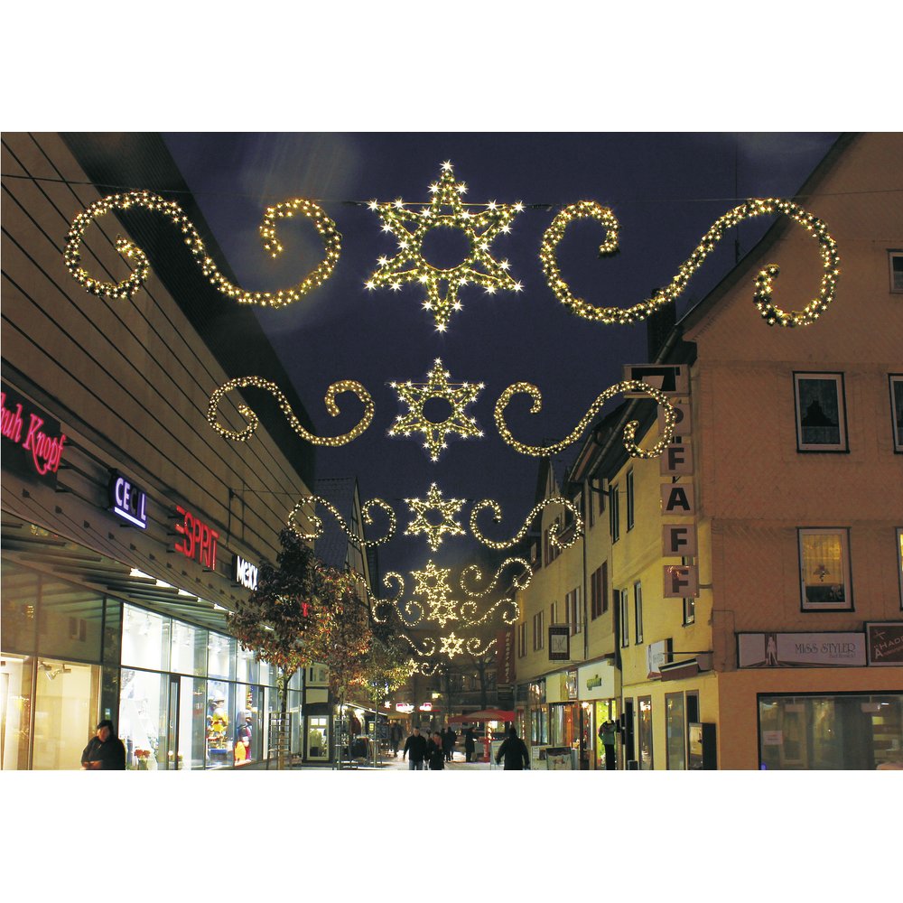 Seilbeleuchtung Bogen Stern Ml grün, warm-weiß, 800 x 160 cm