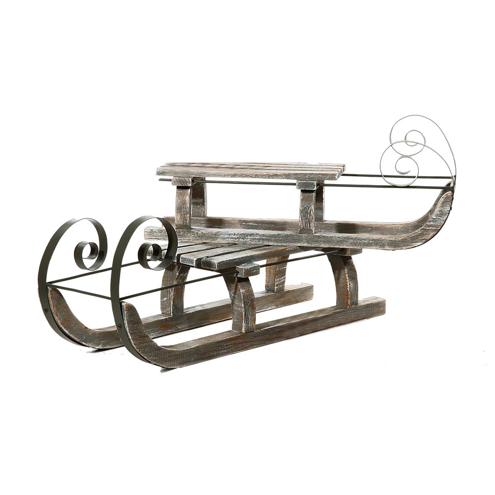 Schlitten Antik Holz/Metall braun/grau, 38,5 cm