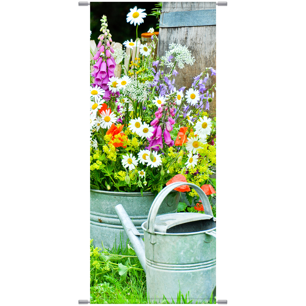 Banner Gartenblumen + Gießkanne 180 cm