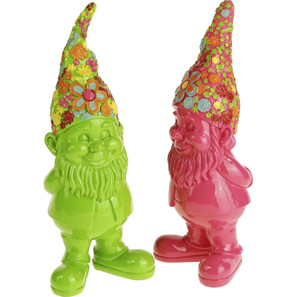 Gartenzwerge Flower Power 2 Stück grün-pink