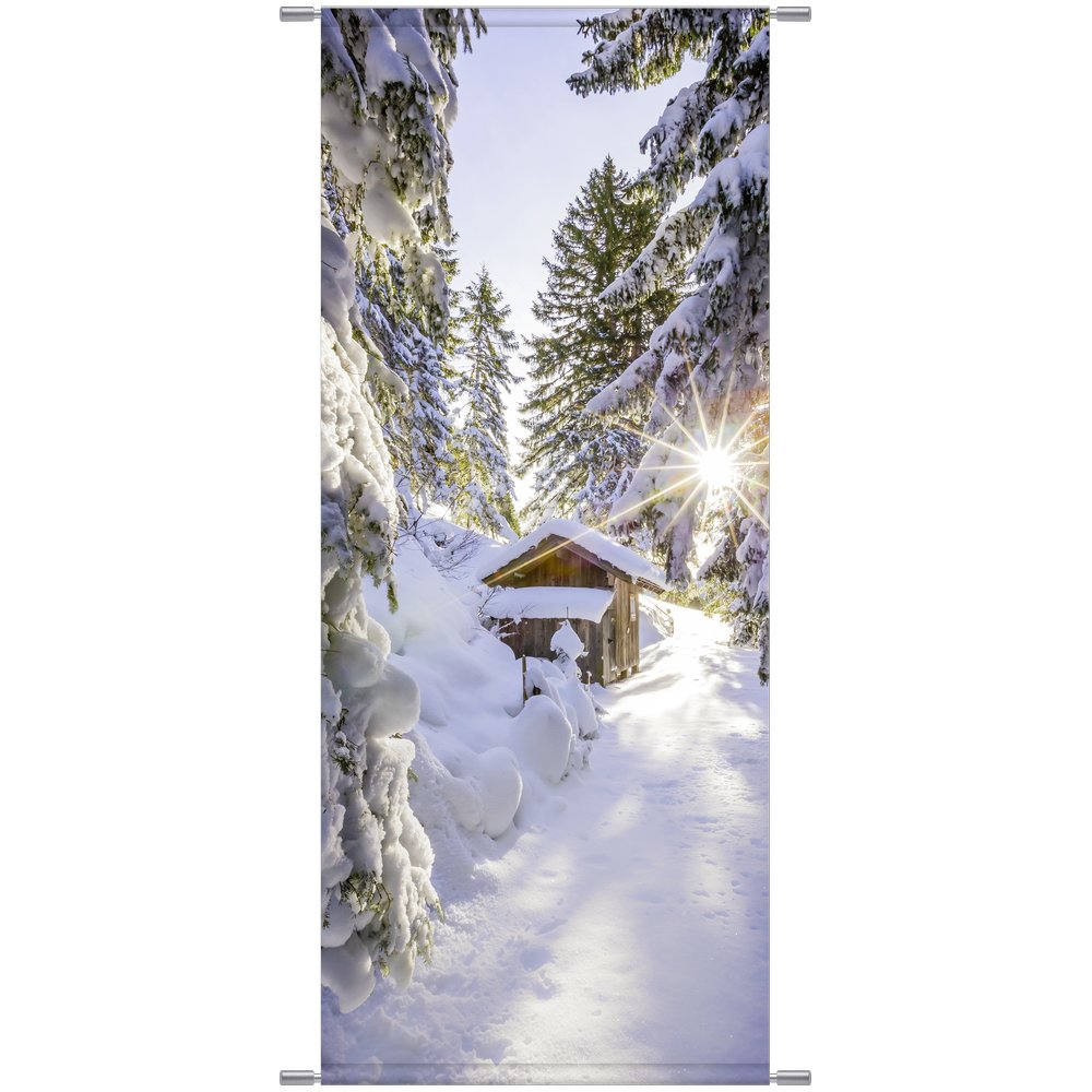 Banner Schneeweg mit Hütte, 75 x 180 cm