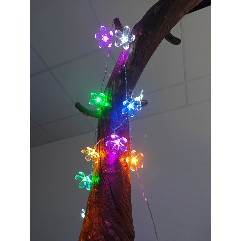 Blüten klar 20x LED bunt USB+ bunt, transparentd 3,8 M + 3 M Zuleitung