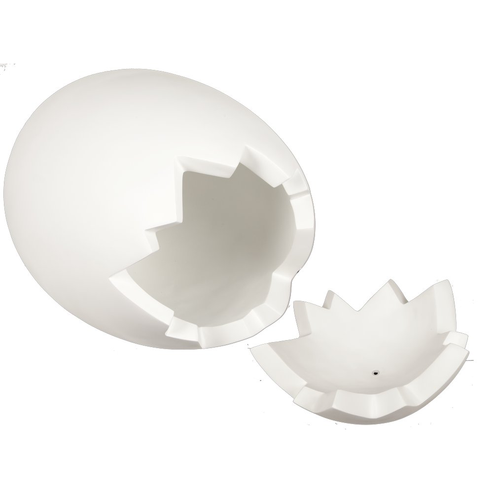 Fiberglas Objekt Ei cracked weiß, H 70 cm, Ø 50 cm