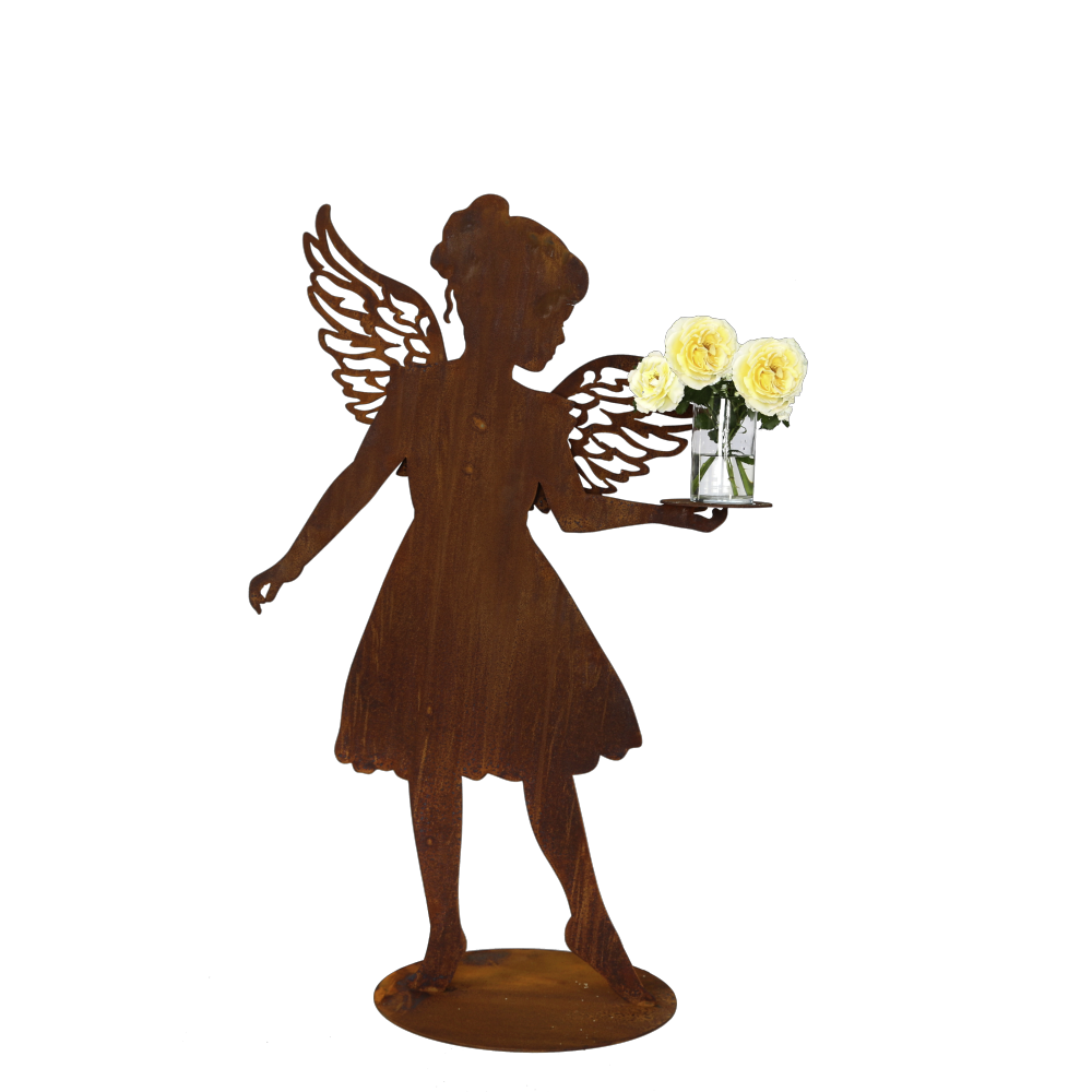 Engel mit Platte/Hand Metall rosteffekt, 117 cm