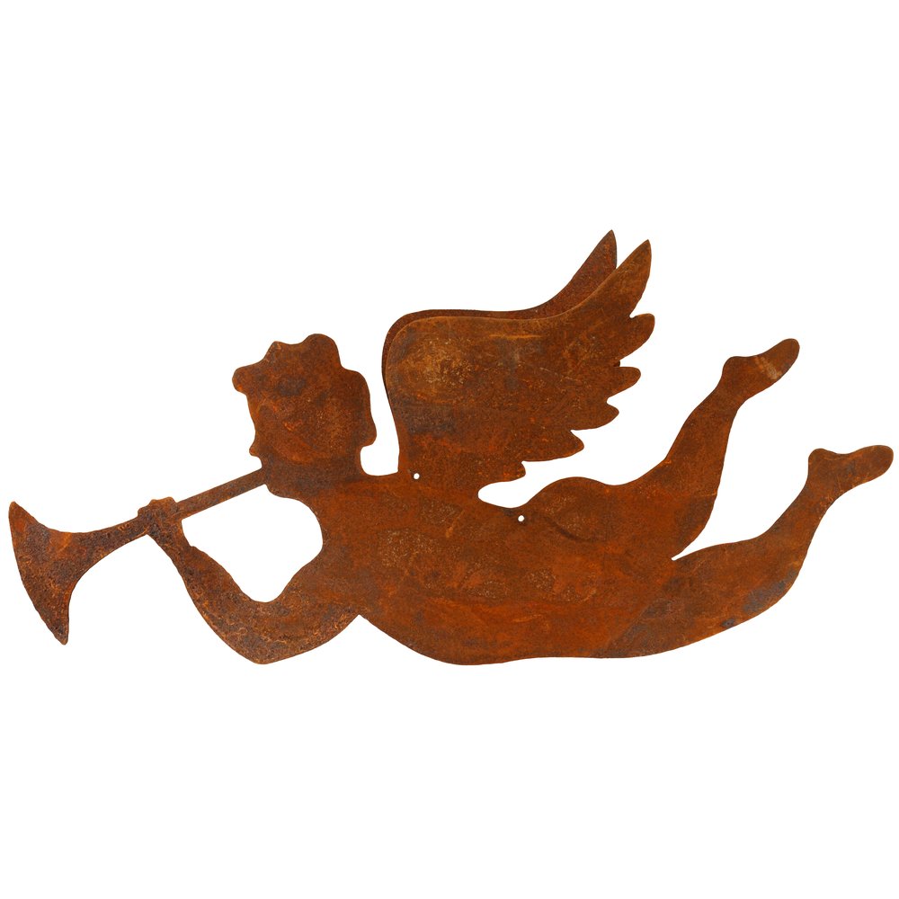 Engel fliegend mit Trompete Metall/Rosteffekt, 60 x 20 x 28 cm