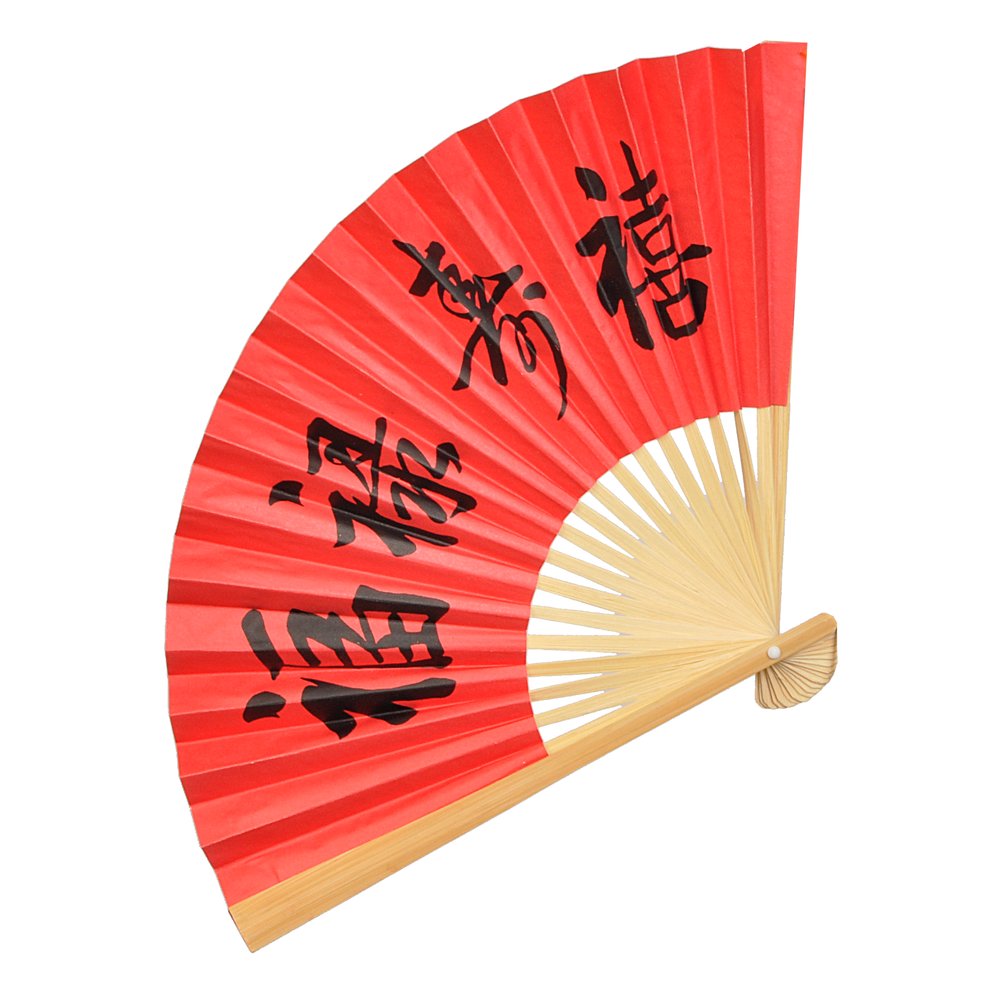 Fächer Papier Schriftzeichen rot-schwarz, 22 cm