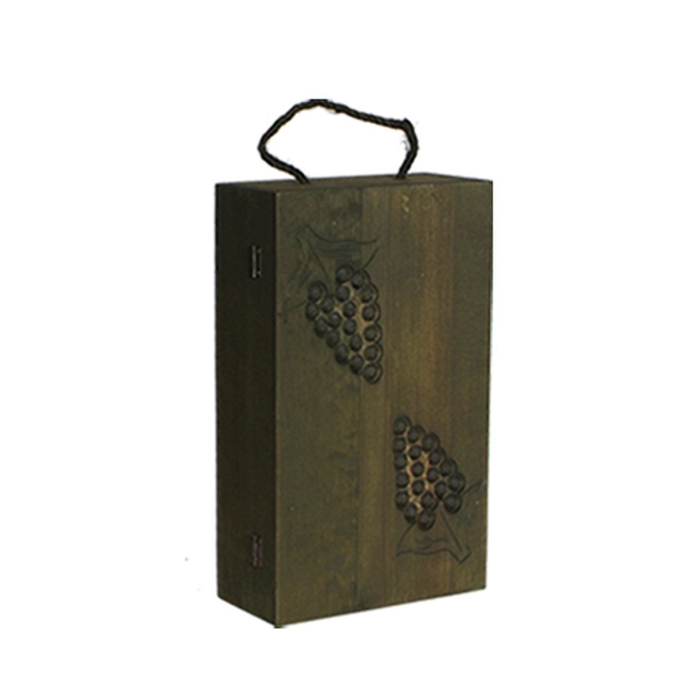 Holzkiste für 2 Weinflaschen grün, 10 x 21 x 35 cm