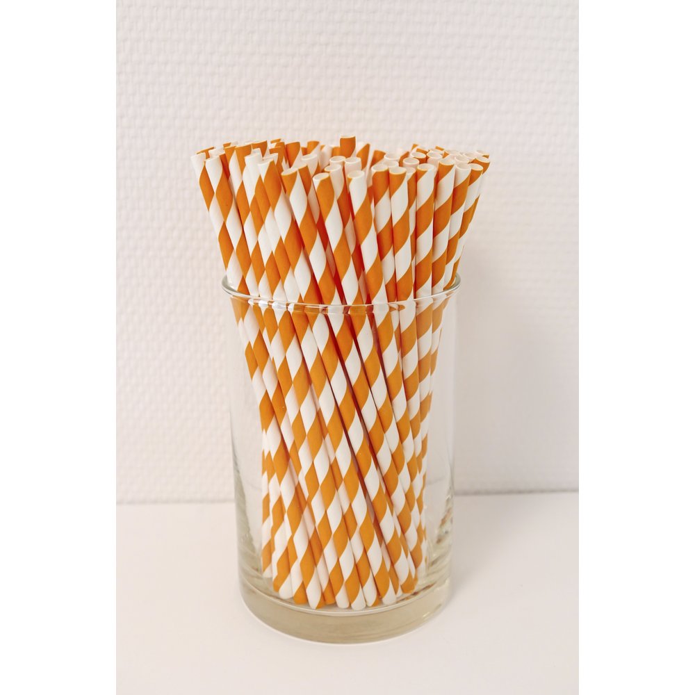 Papierstrohhalme Retro orange/weiß, 100 Stück, Ø 6 mm
