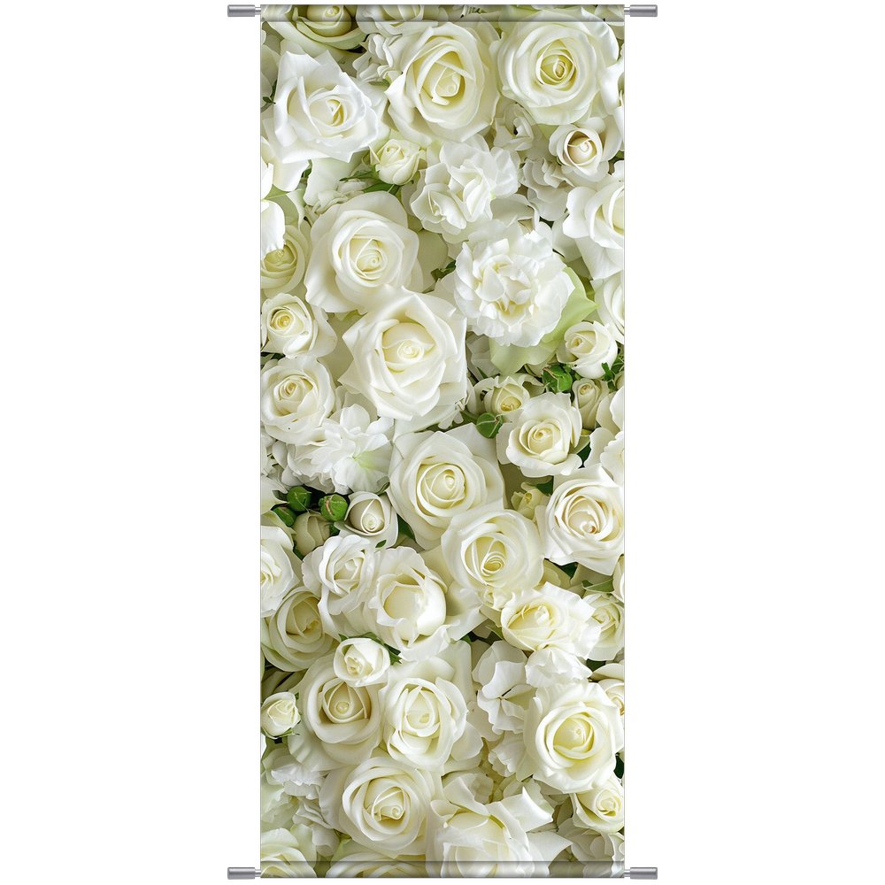 Banner Rosenblütenköpfe weiß weiß,75 x 180 cm