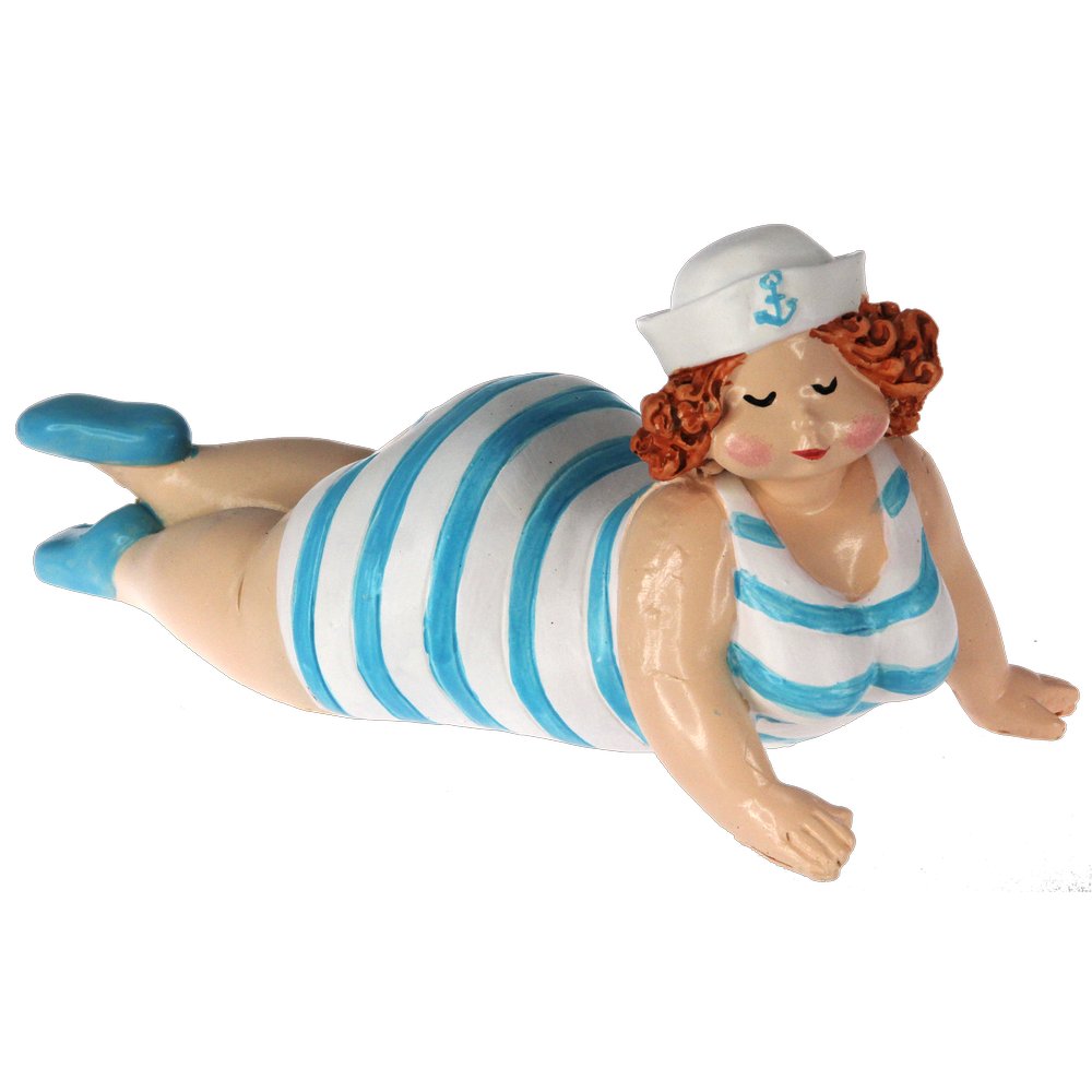 Badenixe Figur Polyresin liegend blau-weiß, 18 x 8,5 cm