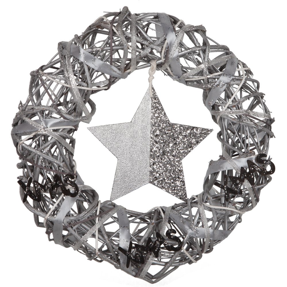 Kranz mit Stern Ornament silber, Ø 36 cm