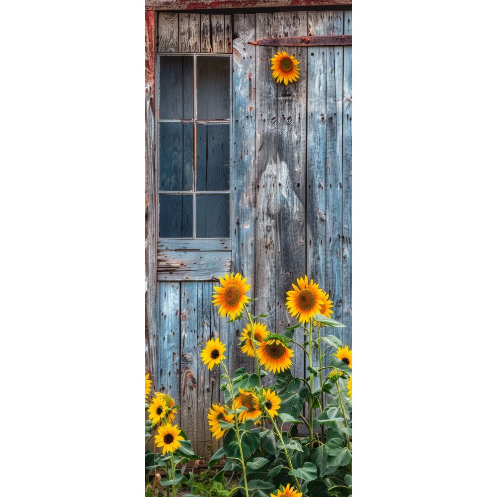 Banner Sonnenblumen + Holztür gelb/natur,75 x 180 cm