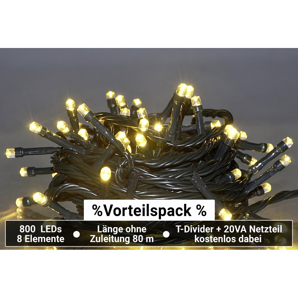 Comfort-Set 800 LEDs warm-weiß, grün,80 M