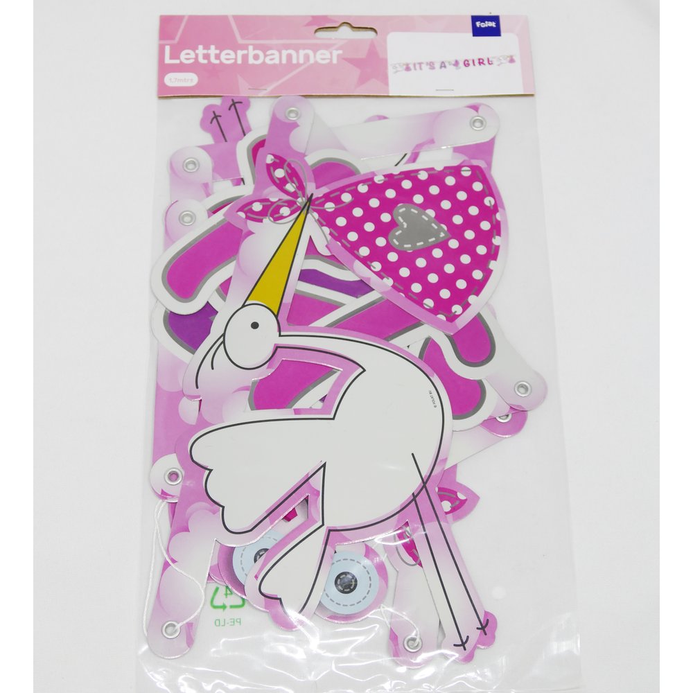 Grußkette Geburt Baby It`s a Girl rosa, 170 cm