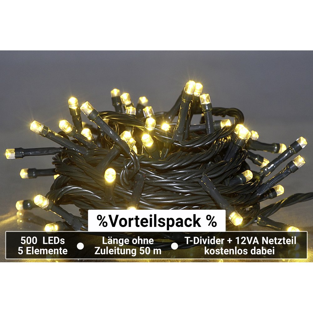 Comfort-Set 500 LEDs warm-weiß, grün,50 M