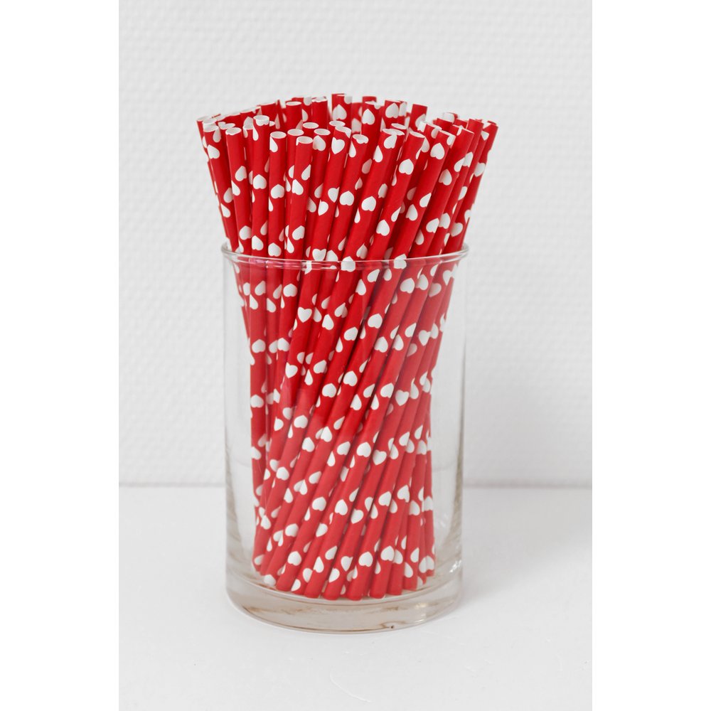 Papierstrohhalme Herzen rot/weiß, 100 Stück, Ø 6 mm