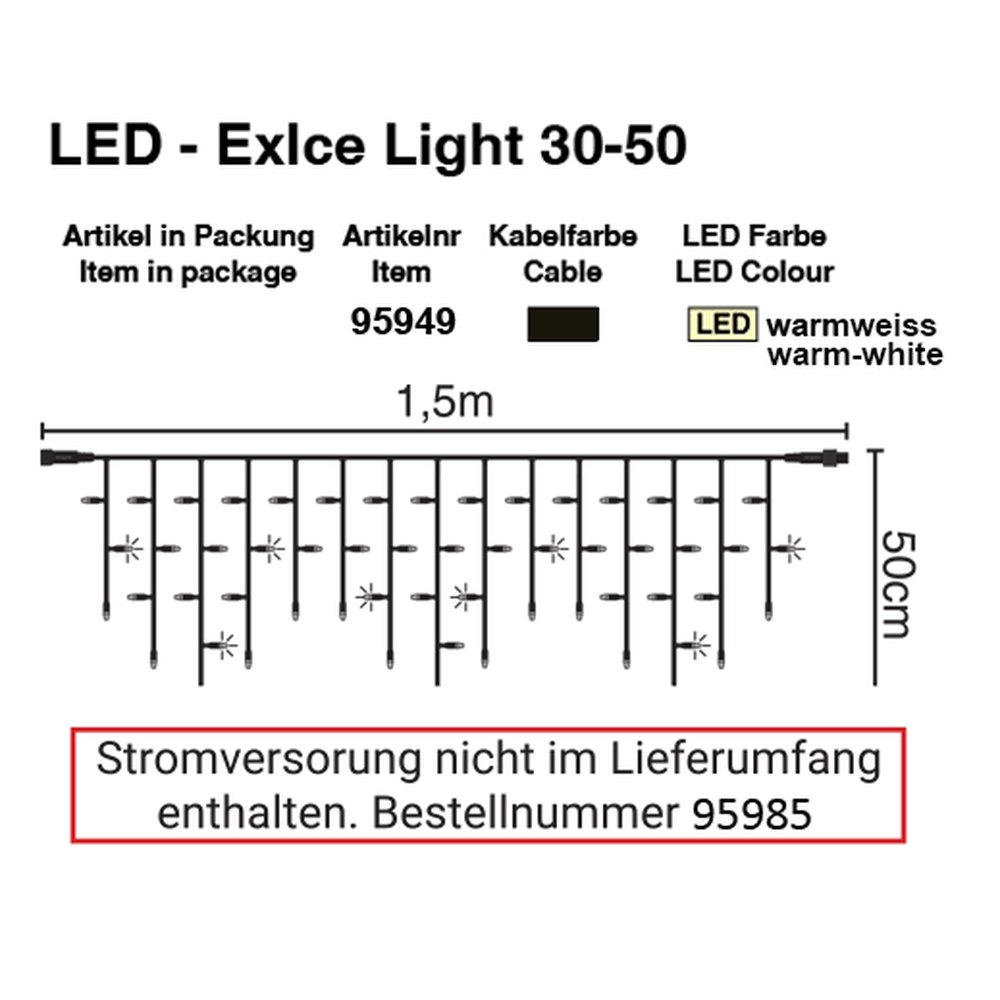 LED ExIce Light 30-50 schwarz, ww,L 1,50 m, 57 LED