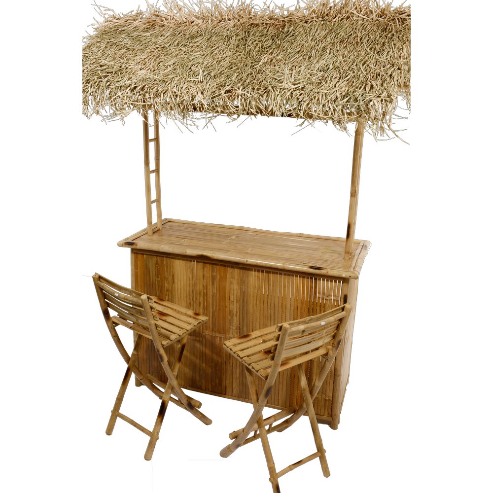 Bambus-Bar mit 2 Barhockern Strandbar, 170 x 66 x H 225 cm