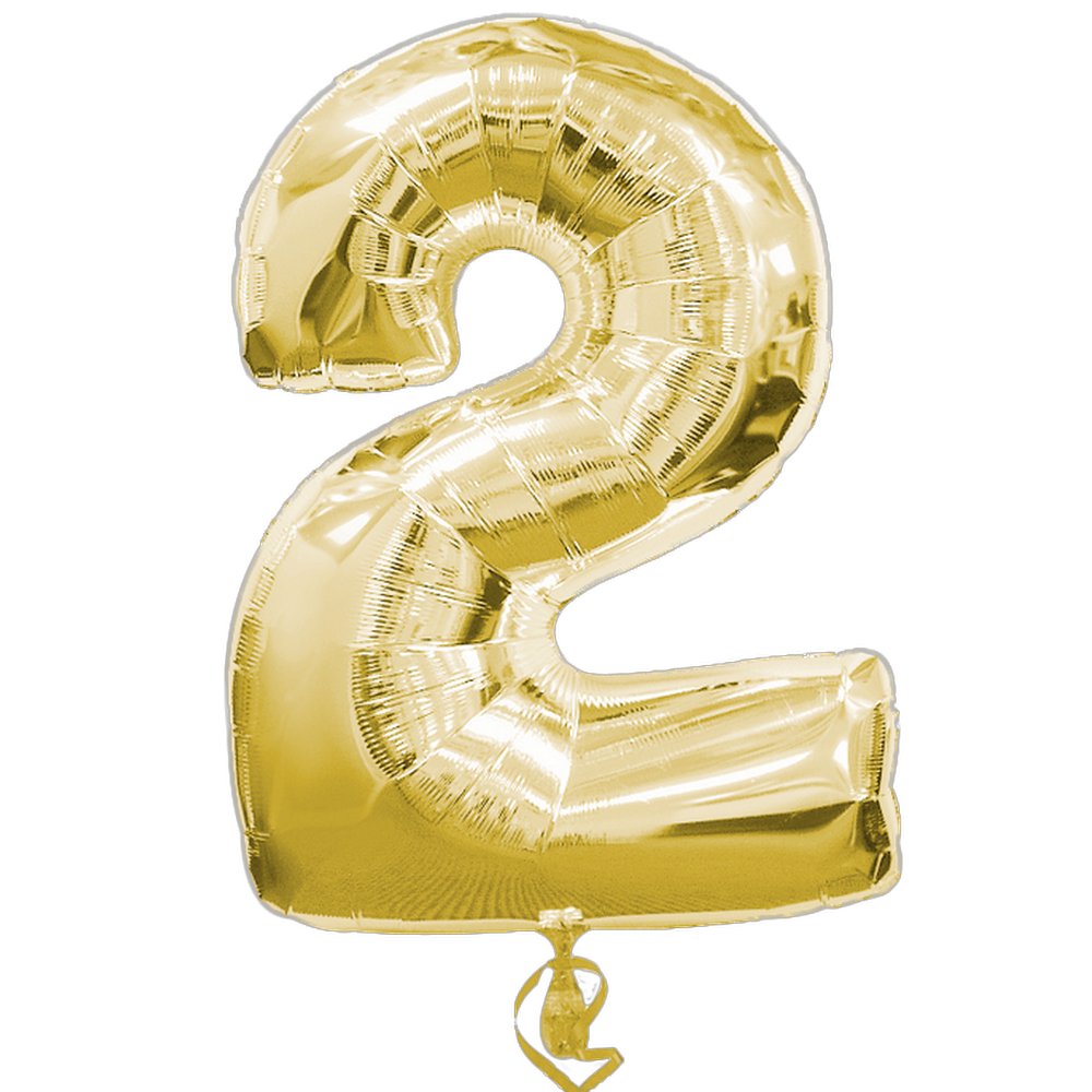 Folienballon XL Zahl gold, Zahl 2