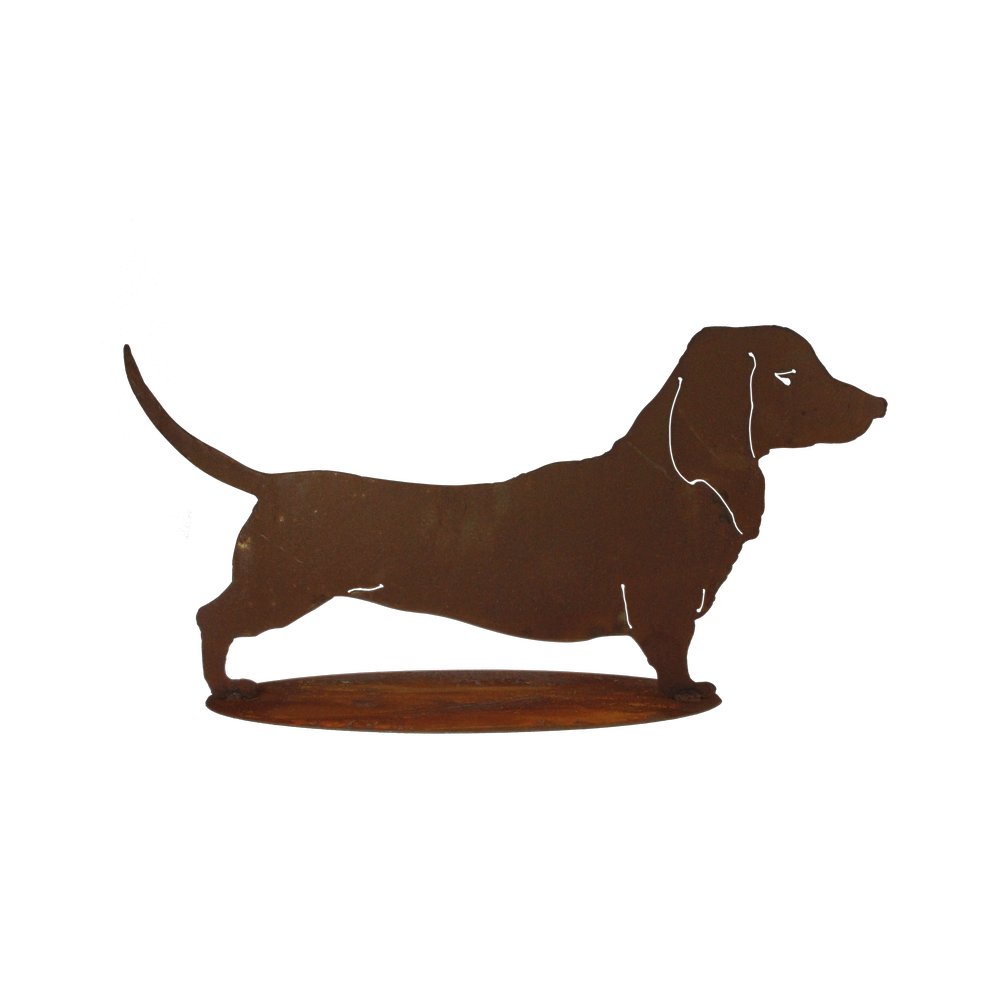 Dackel auf Platte Metall/Rosteffekt, 70 x 35 cm