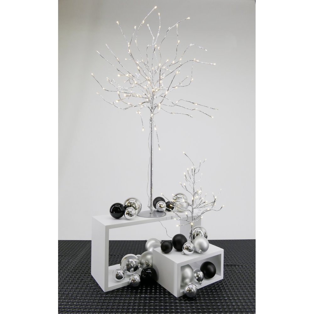 Baum silber + LED-Licht 144 LED warmweiss,H 120 cm