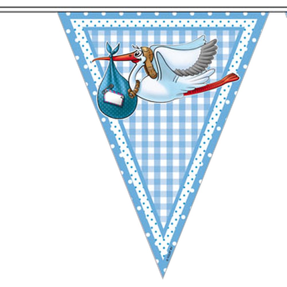 Wimpelkette Storch Baby Junge blau, 6 m, 15 Wimpel je 30 cm