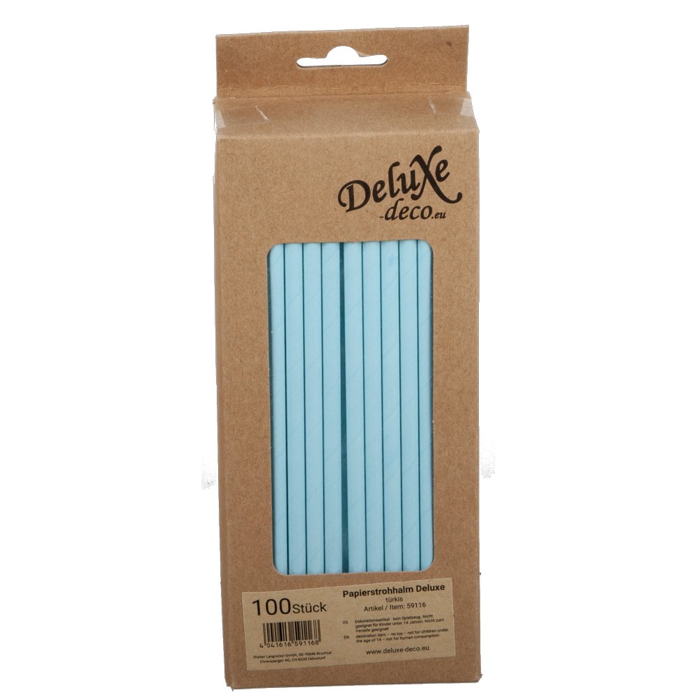 Papierstrohhalme Deluxe türkis, 100 Stück, Ø 6 mm