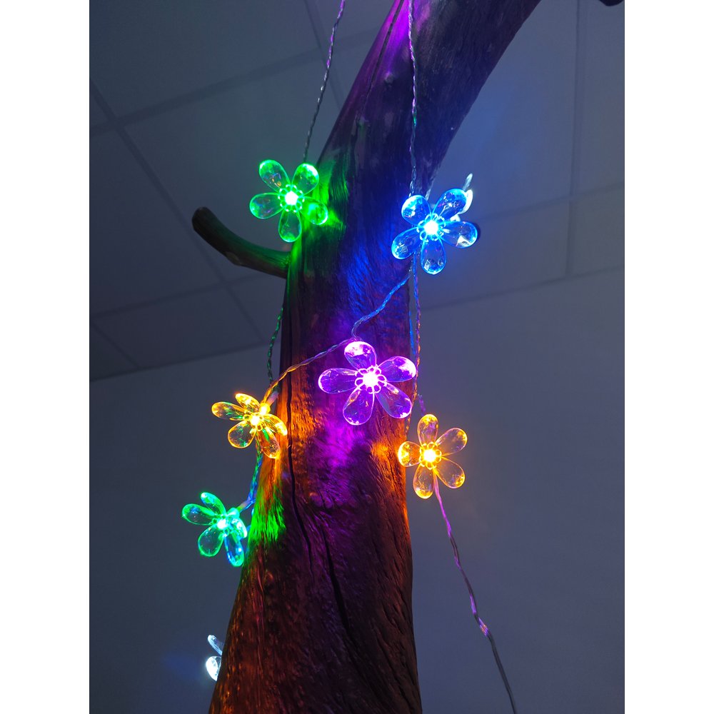 Blüten klar 20x LED bunt USB+ bunt, transparentd 3,8 M + 3 M Zuleitung