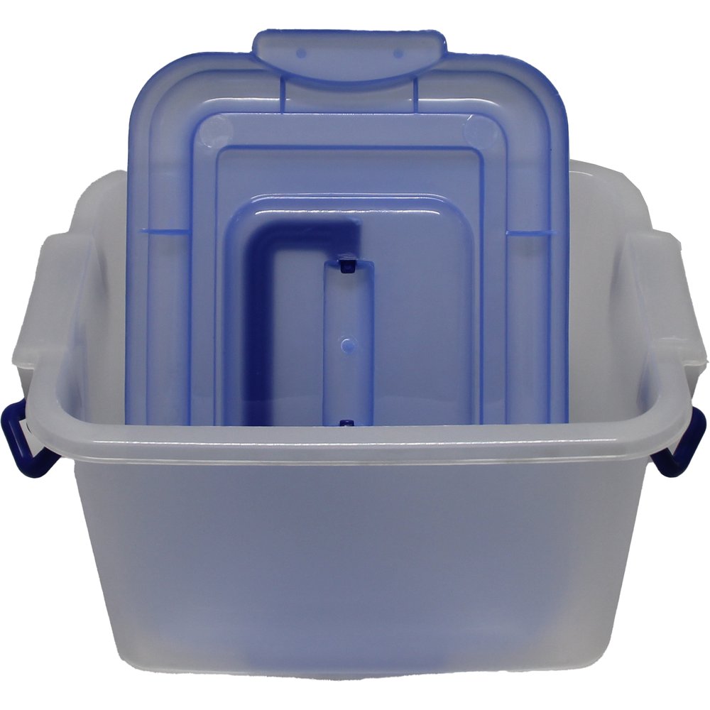 Plastik Box mit Deckel transparent/blau 28x19,5xH18cm