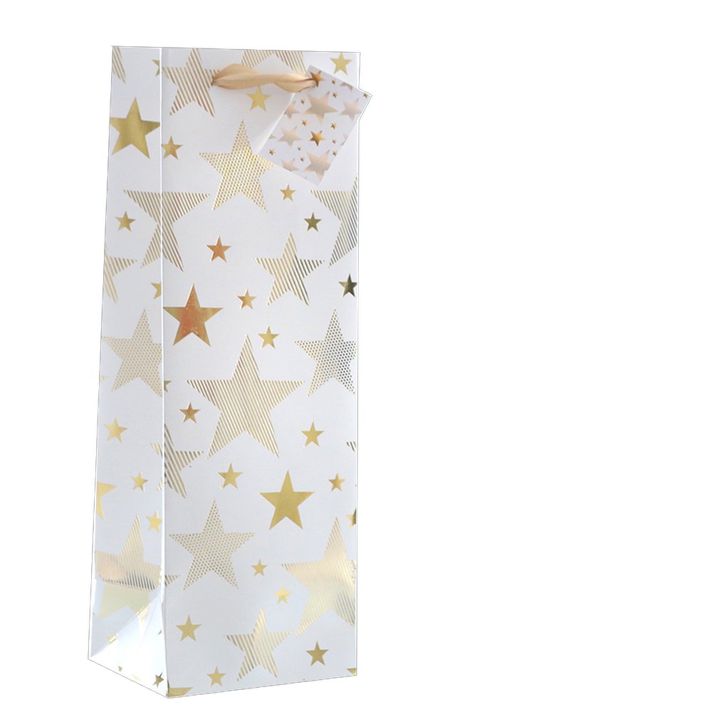 Flaschentasche Sternenmeer weiß/gold, 12x10xH35 cm