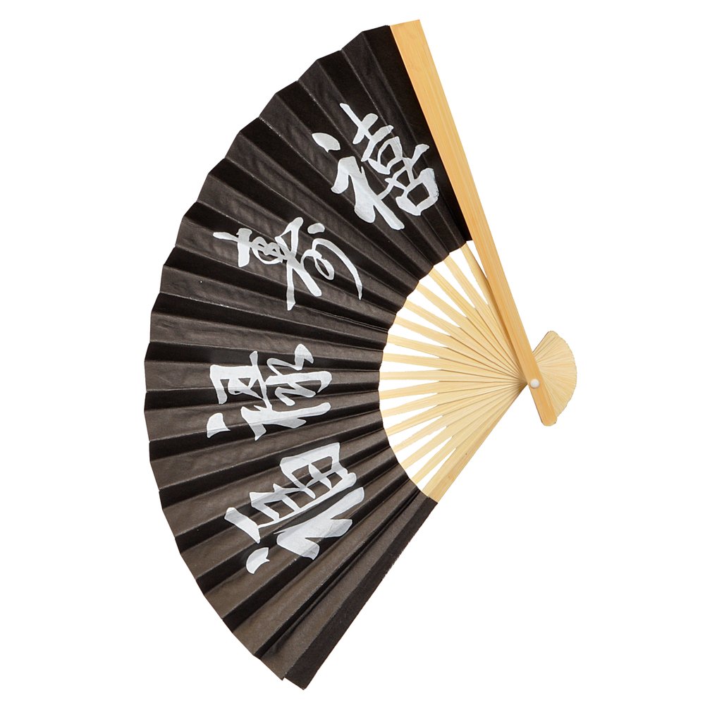 Fächer Papier Schriftzeichen schwarz-weiß, 22 cm