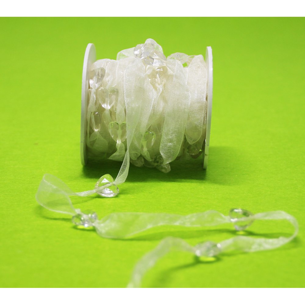 Chiffonband mit Herzen creme/creme, 10 mm x 10 m