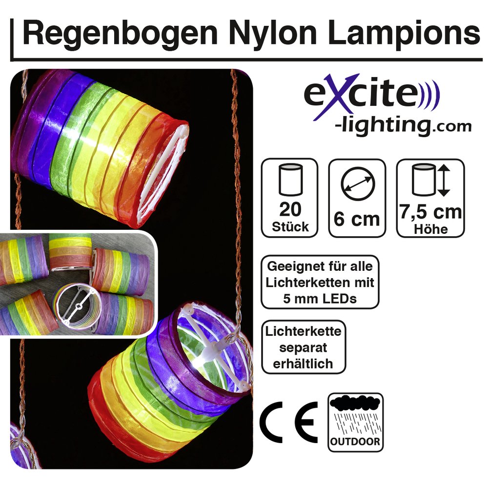 Regenbogen Nylon Lampions 20 Stück, für 5 mm LED-Lichterketten