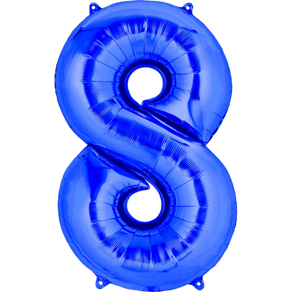 Folienballon XL Zahl blau, Zahl 8