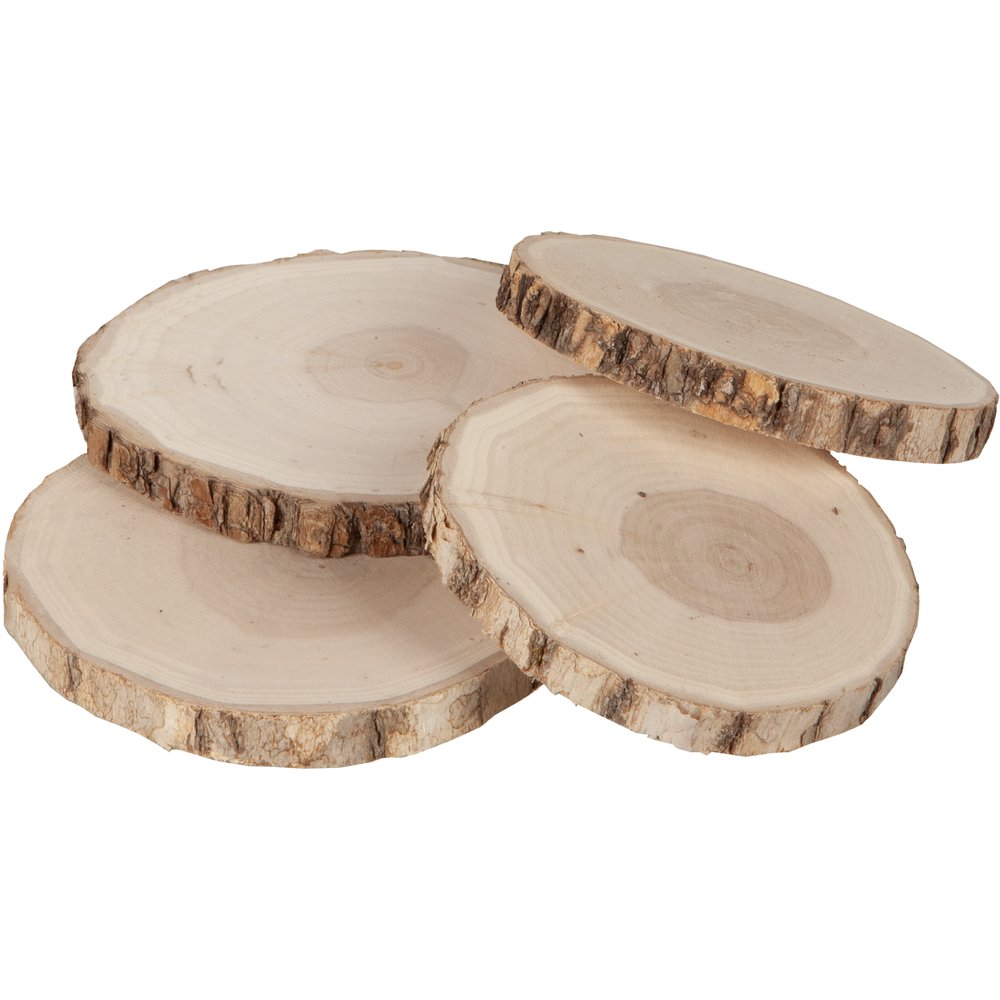 Holzbaumscheiben x4 im Netz natur,4 Stück 10-12 cm