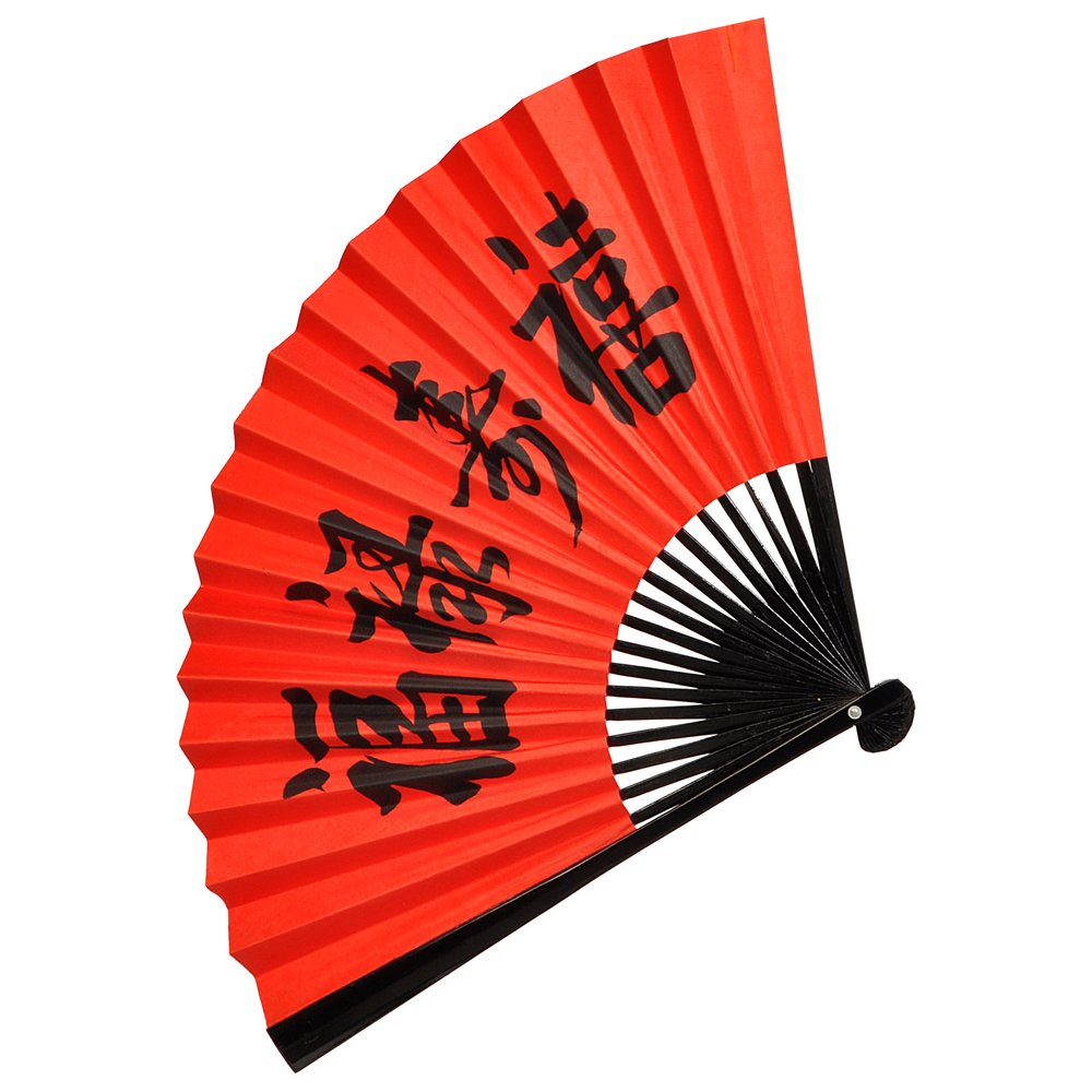 Fächer Silk Schriftzeichen rot-schwarz, 32 cm