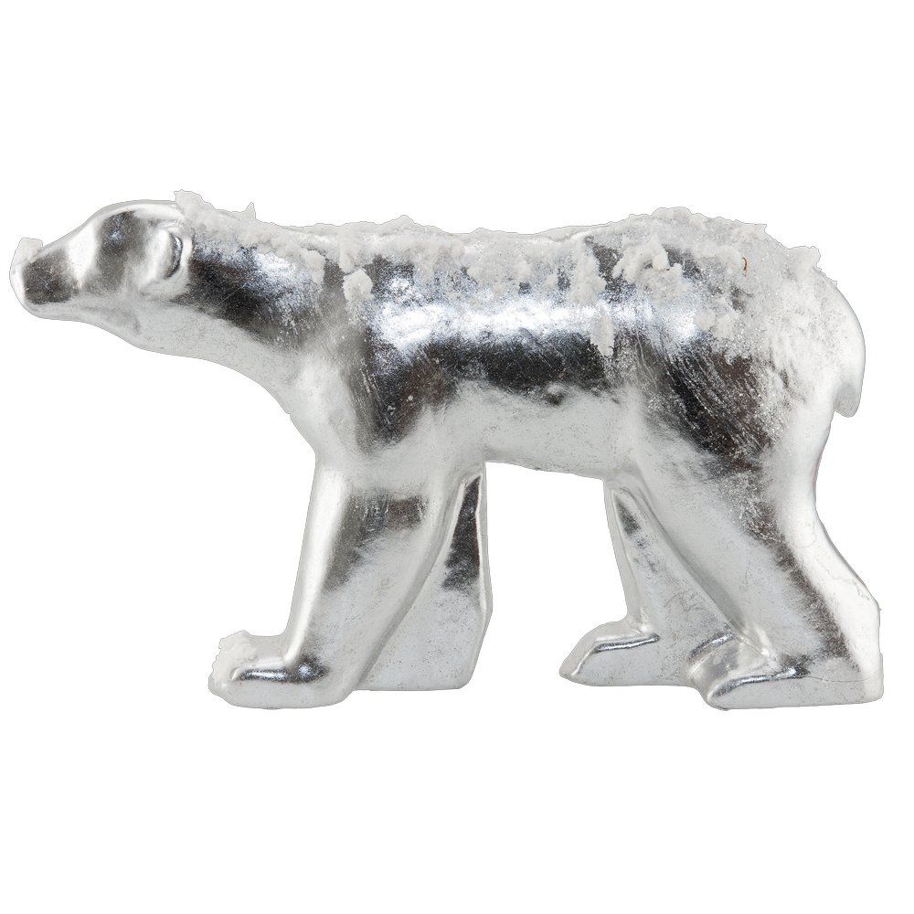 Eisbär Figur Glossy mit Schnee groß, silber, 51 x 8 x H 30 cm
