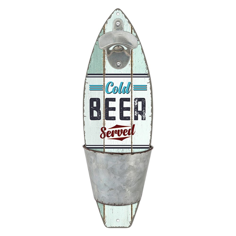 Surfbrett Flaschenöffner BEER grau/bunt, B 18 x T 6 x H 34 cm