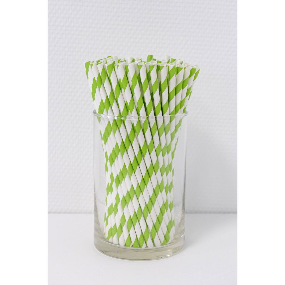 Papierstrohhalme Retro grün/weiß, 100 Stück, Ø 6 mm