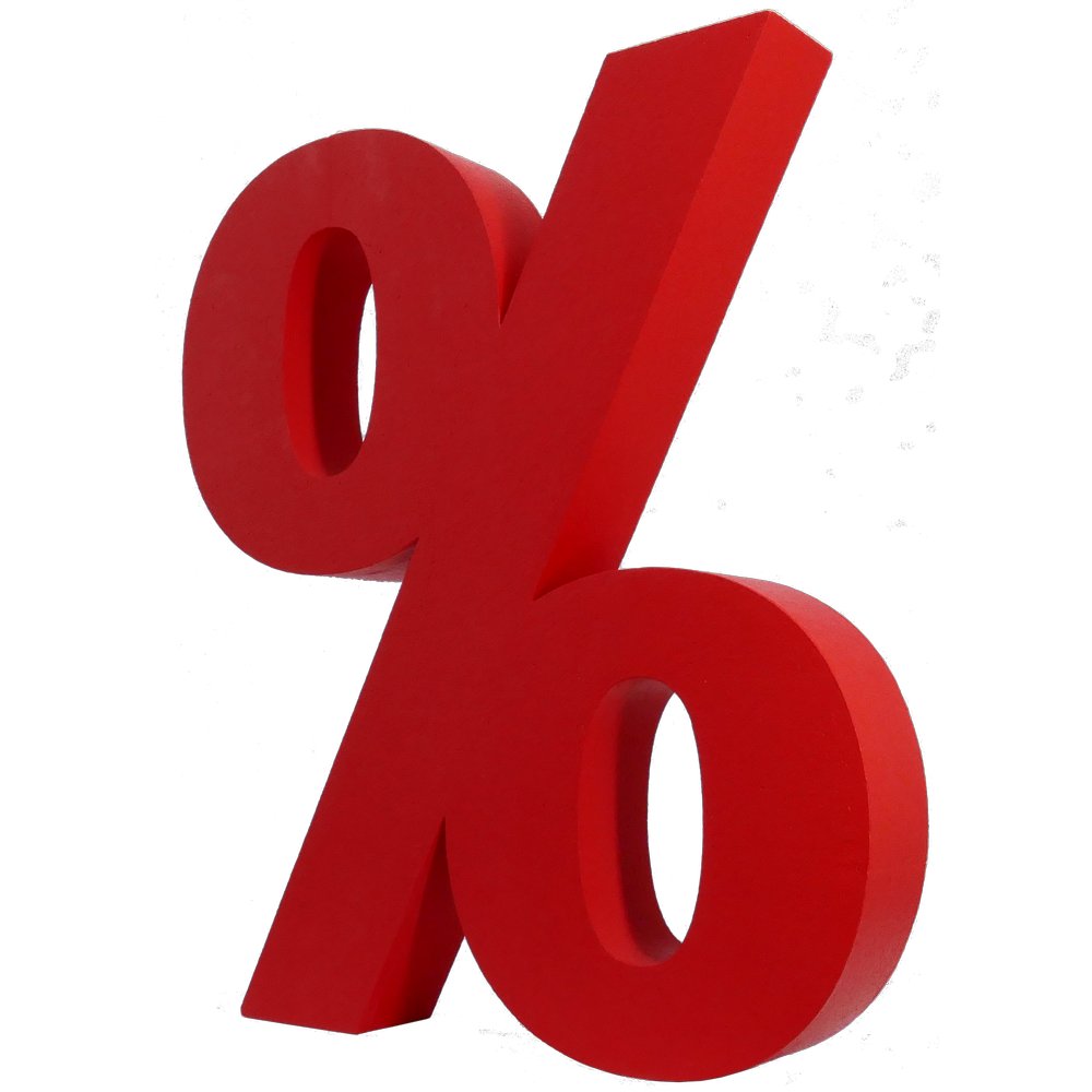 % - Zeichen Styrofoam rot, 50 x H 60 cm, 8 cm dick