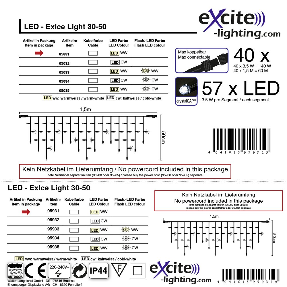 LED ExIce Light 30-50 weiss, ww,L 1,50 m, 57 LED