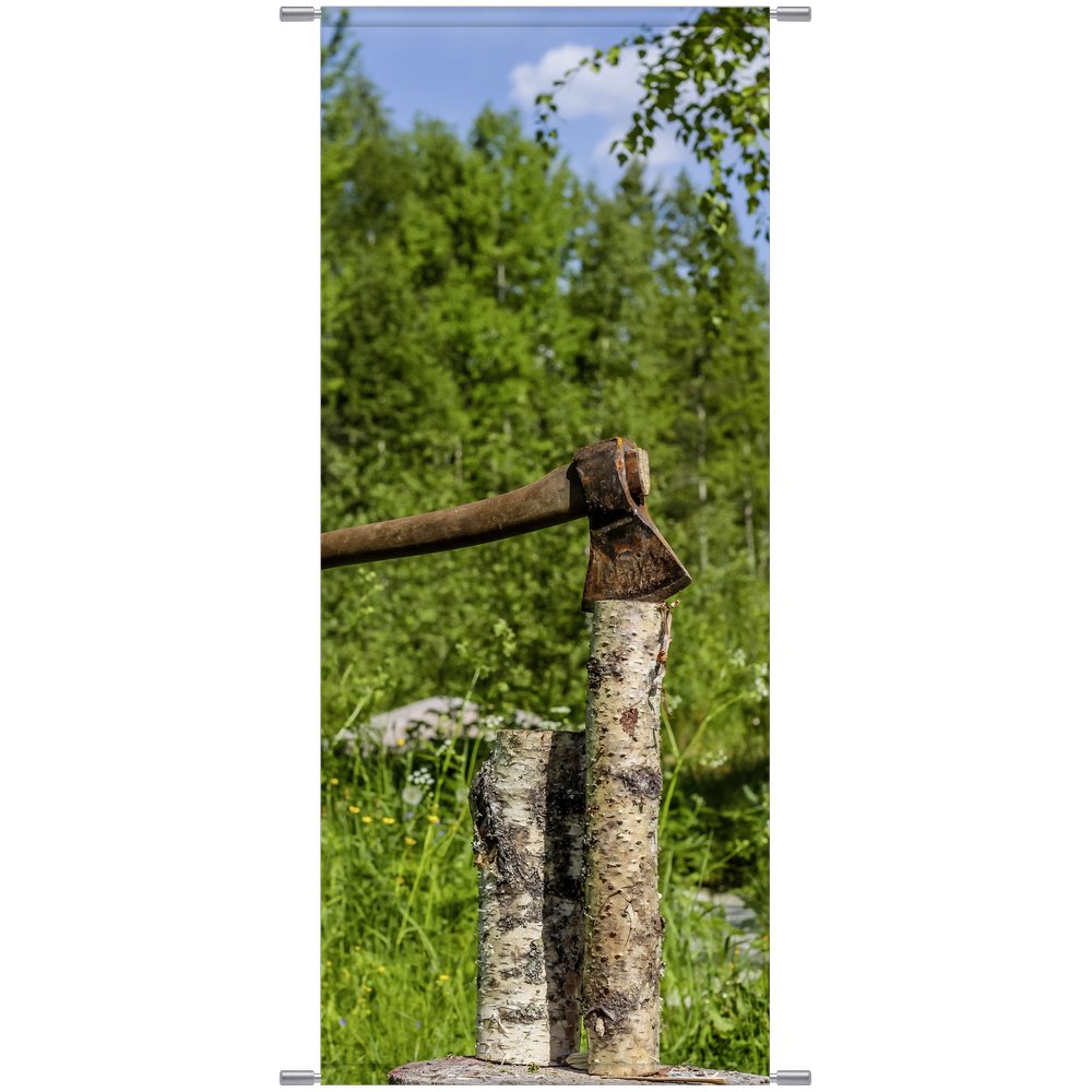Banner Bikenstamm mit Axt grün/natur, 75 x 180 cm